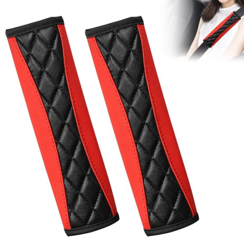 Msjuwek PU Leather Seat Belt Pads 2 Pack, Soft Cushion Car Seatbelt Covers for Neck and Shoulder Comfort, Adjustable Harness Protector for Driving, Travel, Backpacks and Luggage Straps