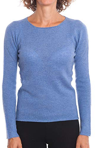 DALLE PIANE CASHMERE Pull Femme 100% Cachemire - Bleu Clair, XXL