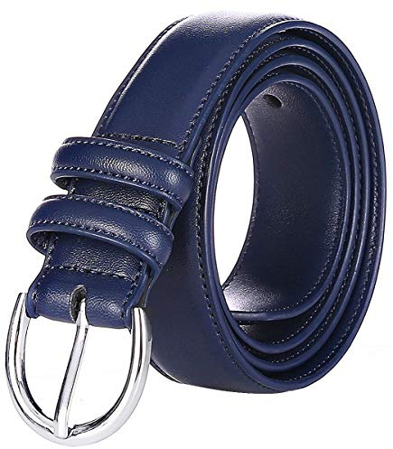Falari Women Genuine Leather Belt Fashion Dress Belt With Single Prong Buckle 6028-Navy-XL