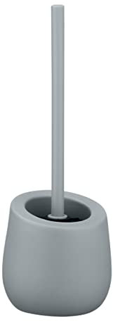WENKO WC-Garnitur Mod. Badi, Badaccessoire aus hochwertiger Keramik mit Matter Oberfläche, inkl. WC-Bürste mit Ø 7,5 cm Silikon-Bürstenkopf in Schwarz mit Antihaft-Wirkung, Ø 13,5 x 38 cm, Grau