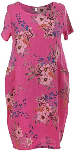 Storm Island Ladies Italian Linen Dress Ribbed Short Sleeves Sides Women Floral Lagenlook Top
