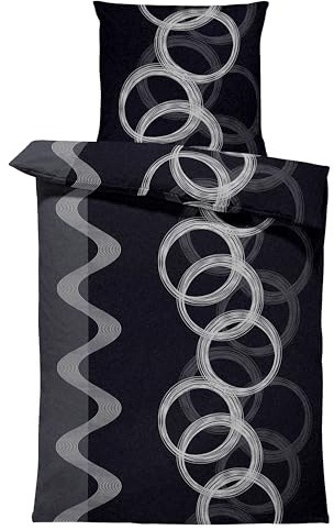 Leonado Vicenti Winter Bettwäsche Thermo Fleece Flausch Kuschelig Warme Garnitur Bettbezüge Set, Größe:4 teilig 135x200 cm, Farbe:Kreise schwarz grau