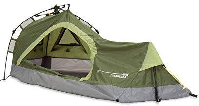 Lumaland Where Tomorrow Pop Up Solo-Zelt für 1 Person - Dreieck - 225 x 100 x 57 cm - Camping Festival - Ultraleicht, kleines Packmaß, wasserdicht, robust - Grün