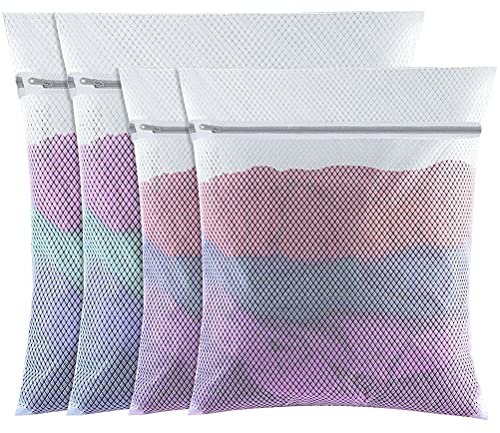 4 Pack Mesh Laundry Bags, 24x20inches/20x16inches Wash Bags Laundry with Zips Reusable Sock Bag for Washing Machine Suitable for Clothes,Tights Bra, Underwear, Bath Towel, Socks (2 Size,M+L)