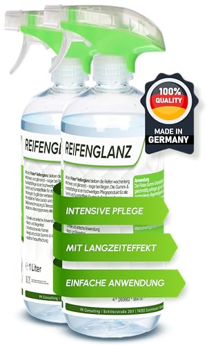 Flotex® 2 x 1L Reifenglanz - Auto Kunststoffpflege & Gummipflege für Außen - Schwarz - Reifenpflege für Reifenglanz - Autoreifen Pflege und Reifen Reiniger - Reifenschwarz Auto