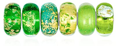 Set Misto Di 6 Mazzetti D'Argento Sterling 925 Core Traslucido Sfumature Di Giallo Verde Oro Vernice Speckle Murano Glass Swirl Perline Distanziatore Di Fascino Si Adatta Braccialetto Adolescenti