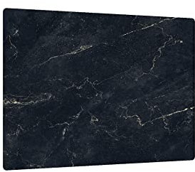 ALLboards Plaque de Protection en Verre Trempé Universel et Multifonction 60x52cm avec Motif Marbre Noir, Planche à Découper, Plateau en Verre
