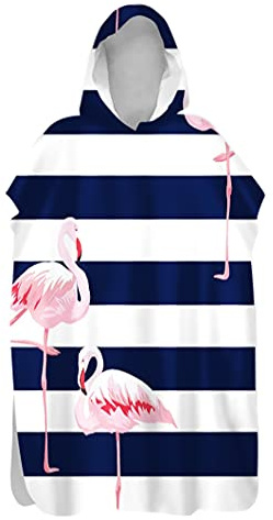 Hiseng Badeponcho für Kinder Erwachsene, Flamingo Drucken Bademantel Weich Badetuch Mikrofaser Schnelltrocknend Surf Poncho Schwimmen Strand Poncho mit Kapuze