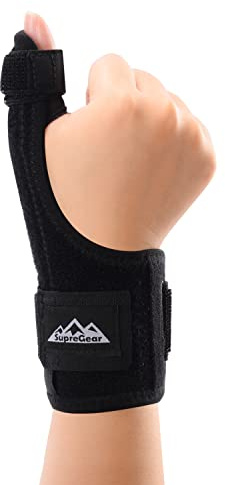 supregear Thumb Brace, Universal Adjustable Trigger Thumb and Wrist Support Thumb Stabilizer Thumb Spica Splint Compression Wrap One Size Fits Most Left or Right Hand, Black