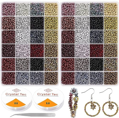 7 200 stycken 4 mm 6/0 glaspärlor, mini-rocaillespärlor att trä på med elastiskt snöre, pysselpärlor i set för armband, halsband, örhängen, smycken och gör-det-själv-hantverk
