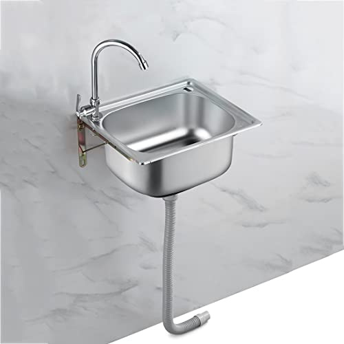 ZYFC Stainless Steel Single Bowl Sink, Wall Mounted Hand Washing Basin, Commercial Hand Sinks, Bar Sinks with Goosneck Faucet, for Commercial Restaurant RV Kitchen (Size : 37x35cm)