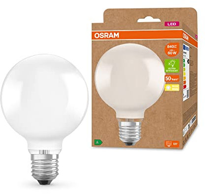 OSRAM LED Stromsparlampe, Matte Globe mit E27 Sockel, Warmweiß (3000K), 4 Watt, ersetzt herkömmliche 60W-Leuchtmittel, besonders hohe Energieeffizienz und stromsparend, 1er-Pack