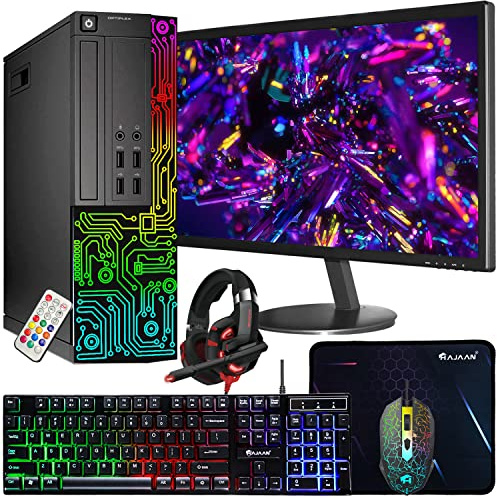 Dell OptiPlex Desktop RGB Computer PC, Intel Core i7 Processor, 16GB RAM, 512GB SSD, 24 Inch HDMI Monitor, RGB Keyboard Mouse and Headset, WiFi, Windows 11 Pro (Renewed)