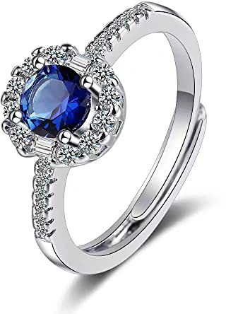 GMEDRIDAS Silver Rings for Women Adjustable Ladies Rings,Blue Cubic Zirconia Birthstone Thumb Ring Wedding Rings Engagement Rings Gift for Women