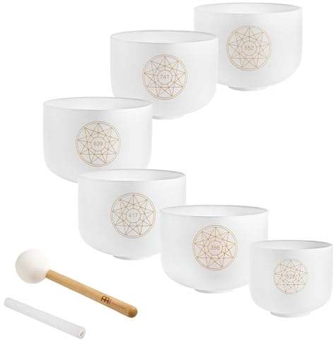 Sonic Energy Solfeggio Kristallklangschalen Set – 6-teilig – Für Meditation, Yoga, Klangheilung – Inkl. 2 Schlägel und Silikonringe (SOLCSBSET)