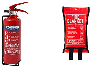 Firechief 100-1162 FXP2 Powder Extinguisher, XTR, 2 kg, Red & SVB1/K40 Kitemarked Budget Fire Blanket | Small Fire Blanket | Suited For Use Around The Home