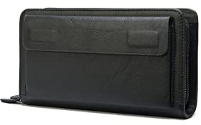 PORRASSO Herren Geldbörse Leder Clutch Tasche Kreditkartenetui Brieftasche Handytasche Portemonnaie mit 8 Kartenfächern Schwarz A