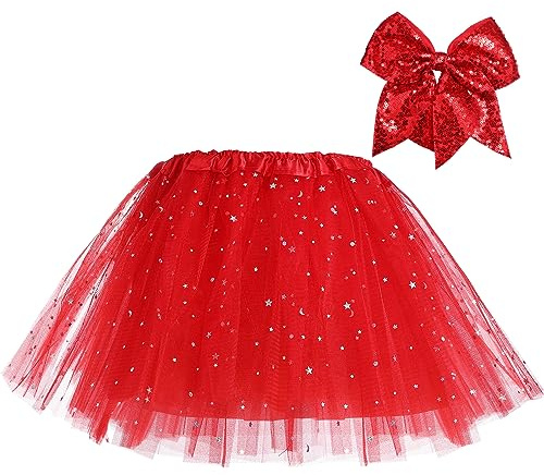 tanzdunsje Jupes Tutu pour Filles 3 Couches avec Doublure avec Hairbow, Enfants Tutu Jupe Ballet Rose Noir Rouge Tutu,Halloween Tutu pour 2-8 Ans