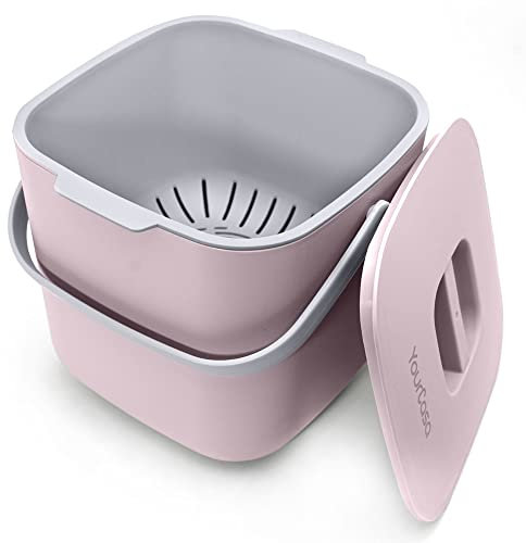 YourCasa Biomülleimer Küche - 4L - Komposteimer für alltäglichen Biomüll Behälter - Spülmaschinenfest - Geruchsdicht - Sieb - Bio Mülleimer klein mit Deckel Eimer Bioabfallbehälter Biotonne (4L Rosa)