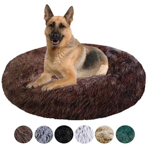 Grand Filippo Fluffy Hundebett mit waschbarem Bezug 100 cm - Handgefertigt Hundebett Flauschig - Hundekissen Flauschig - Katzenbett Maschinenwaschbar - Rund Katzenbett Braun