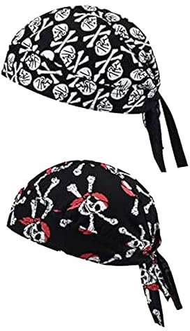 INGJIA 2 Stück Hüte Kopftuch Kappe Bandana Kopftuch Herren Laufmützen Schweißabsorbierend Atmungsaktive Sport Kopfbedeckung Radkappen Feuchtigkeitsableitende Piratenhüte Totenkopfmützen Helmfutter