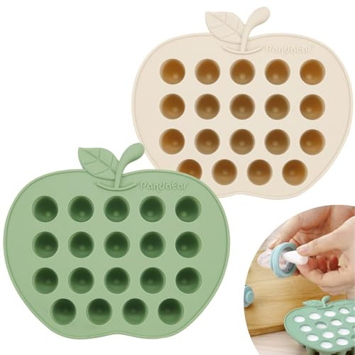 PandaEar Plateau Congélateur en Silicone pour Bébé, Lot de 2 Plateaux pour Bébé pour Fruits et Aliments, Conteneur de Stockage en Forme de Bac à Glaçons - Vert et Beige