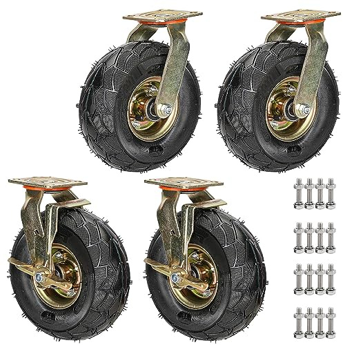 SAGIDAR Lenkrolle Luftrad Mit Bremse, Möbel Industrierollen, 4 Stück Schwerlastrollen Ø 20cm/25cm, 360 Grad Drehbar, Für Trolleys, Transportwagen, Werkbank Rollen, Luftreifen Gummiräder