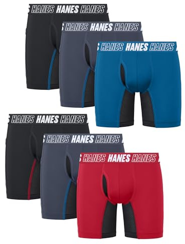 Hanes Boys' Moves Underwear, Anti-Chafe Boxer Briefs for Boys, 6-Pack Retro Shorts (6-Pack), Black, Grey, Red, L