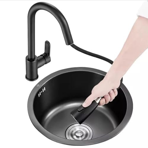 Cuisines Petit Évier Rond Avec Robinet Extractible Évier Simple Cuve En Acier Inoxydable 304 Comptoir De Bar Mini Vasque Sous Plan Coin Cuisine Lave-vaisselle bain ( Color : Black steel , S : 32*32*19