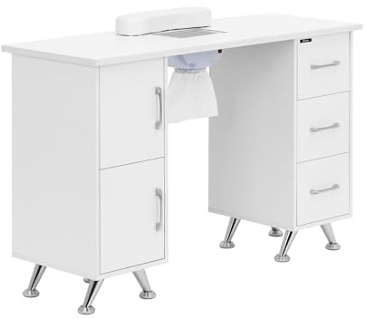 Table de manucure physa - avec aspiration - blanc / argenté - 3 tiroirs - repose-mains