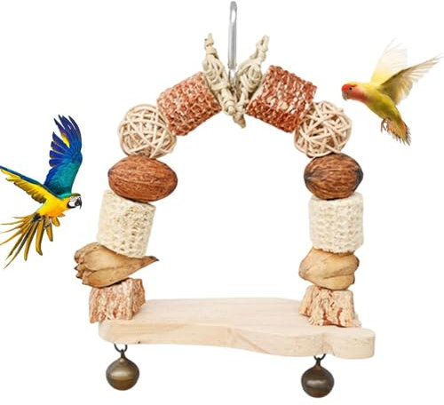 Altalena per uccelli, altalena da masticare per pappagalli, altalene interattive in legno, giocattoli per parrocchetti per cacatua, accessori per gabbia per uccelli