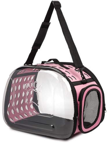 Durchsichtiger Haustiertransporter - Tragetasche für Reisen S/L transportbox Reisebox für Tiere (Rosa, L)