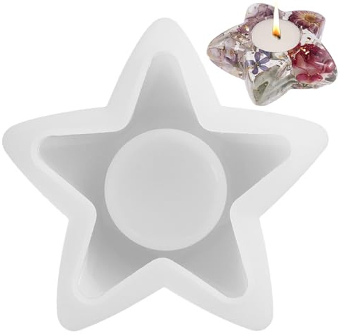 2 Stück Silikon Stern Kerzenhalterform - Silikonformen, Gießformen, Teelicht Kerzenständer, Mond Herz Kerzenständer