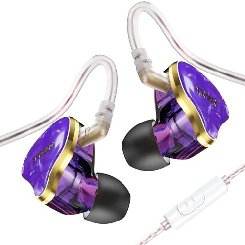 TZKZ TK02 In-Ear-Monitor mit HiFi-Sound, abnehmbarem Kabel, 10mm DD-Treiber IEM für Musiker, Gaming, DJ, Bequeme und langlebige Ohrhörer für Mobiltelefon und Bühnenauftritte (lila, mit Mikrofon)