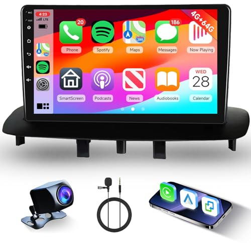 Hodozzy 4G+64G Android Autoradio für Renault Megane 3 2008-2014 mit Wireless Carplay Android Auto, 9 Zoll Touchscreen Autoradio 2 Din mit Navi, Bluetooth, WiFi, EQ/DSP, FM/RDS Radio, Rückfahrkamera