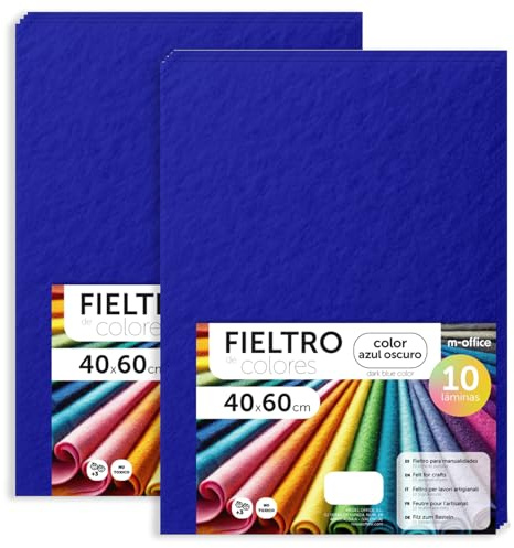 m-office Fieltro para Manualidades, Fieltro de Colores, Suave y Flexible, Material para Costura, Telas Patchwork, Ideal para proyectos DIY, artesanía o decoración, 40x60cm (azul oscuro, 20 uds)