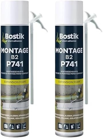 BOSTIK P741 Montage B2 – Einkomponentiger Polyurethanschaum, Zum Montieren, Kleben, Dämmen, Füllen, Gute Hafteigenschaften, Sofort einsetzbar, 500ml (Packung mit 2)