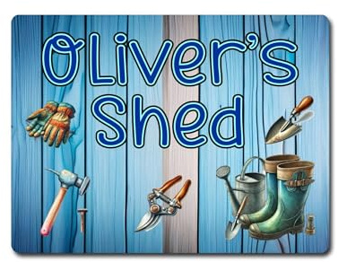 Decalarama Personalised Garden Metal Sign Gift – Any Name's Shed – BLUE – Family Fun Home Allotment Novelty Aluminium Present