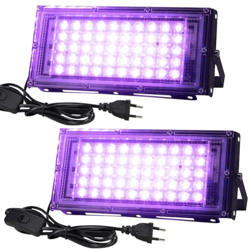 Yuragim 2 stycken 50 W LED UV svart ljus strålkastare, UV strålkastare IP66 vattentät svart lampa, 395 nm Blacklight med strömbrytare för disko, Glow Party dekoration, barer, halloween, scenbelysning
