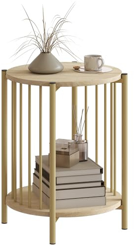 HOMCOM Table d'appoint Table Basse 2 Niveaux Ø 41 x 49 cm Bois Naturel