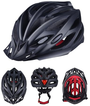 ROXX CRASEN White Bike Helmet With LED,218g Lightweight Mountain Bicycle Helmet For Adults Men Women,Comfortable Cycling Helmet With Sun Visor & 21 Ventilation Holes,US CPSC & EU CE Standard(54-61cm)