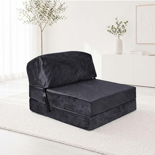 SAPPHIRE Guest Foldable Z Bed Chair | Water Resistant Removeable Cover | Sleepover Sofa Futon Mattress | Bedroom Living Room Furniture | Soft, Lightweight & Comfy Ergonomically Designed (Black)
