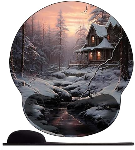 3D Tapis de Souris avec Repose-Poignet Ergonomique, Mousepad Gamer Tapis avec RemplissageMousse à mémoire, Base Antidérapant, Résistant à Usure，Loge d'hiver