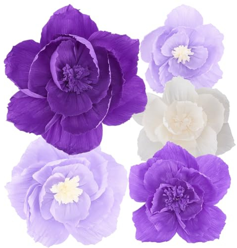 SUNNYCLUE 5 pz. Fiori di Carta Crespa Fiori di Carta Viola Grandi Pompon Artificiali in Tessuto Decorazioni Floreali 3D Fatte A Mano per Matrimoni Compleanni Feste di Laurea Centrotavola.