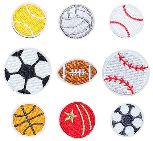 JchEnye 9 Selbstklebende Sportball - Patches Set, Fußball Basketball Tennis Stick - Aufnäher, DIY - Dekoration für Kleidung & Taschen