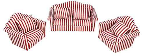 1/12 Puppenhaus Miniaturen Modern Love Seat Sessel Sofa Rot Weiß Typ 1