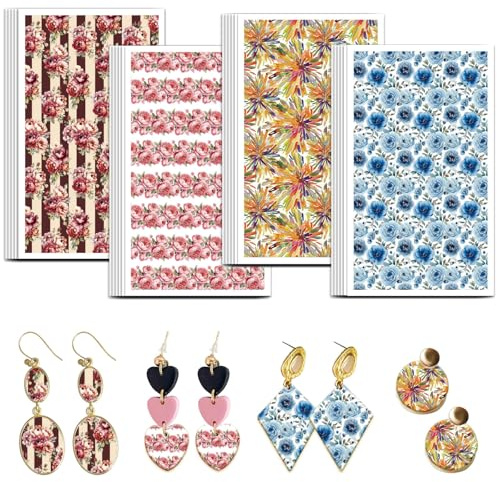 OLYCRAFT 24pz 4 Stile Carta da Trasferimento in Argilla Rosa Blu Carta da Trasferimento per Fogli di Argilla Polimerica Peonia Rosa Fogli di Trasferimenti per Orecchini Creazione di Gioielli