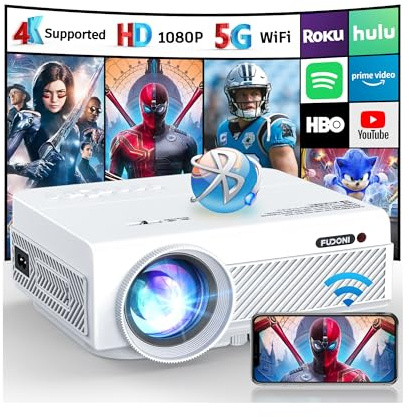 FUDONI Native 1080P WiFi Bluetooth Projector, Built-in Speaker, Portable