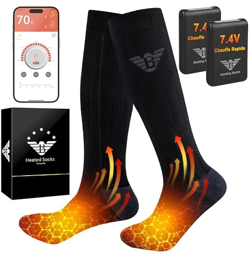 Chaussettes Chauffantes Homme Femme - 7.4V 3000mAh Chaussette Chauffante, Contrôle des APP Chaussette Chaude pour Activités de Plein Air en Hiver