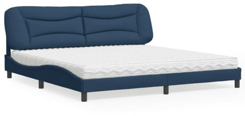 Kaloriko Hvar Sängklädselsäng med madrass, blå 200 x 200 cm, tygöverdrag, vågforms-design, komfortskummadrass H2/H3, sovrumsmöbler